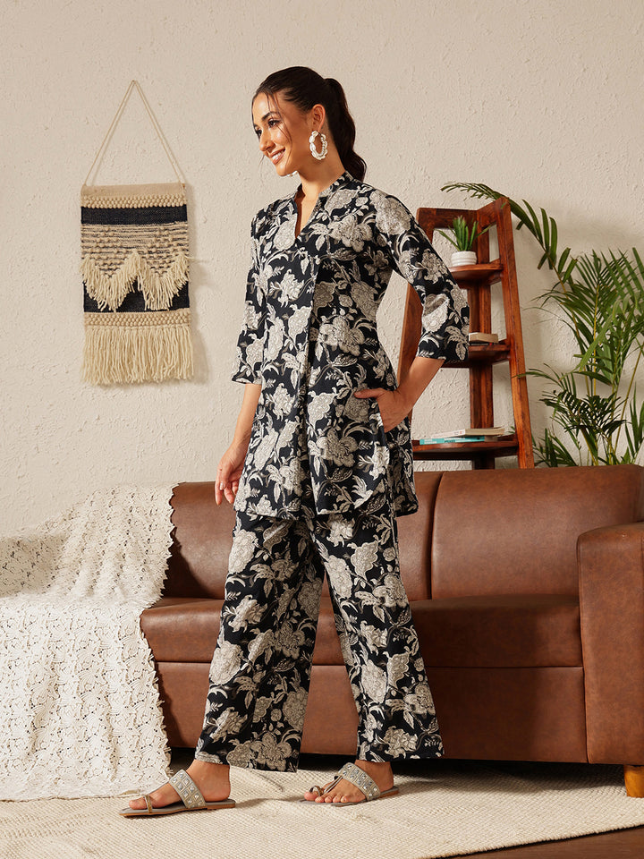 Angrakha Floral Co-ord Set: Midnight Bloom